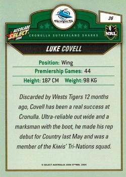 2006 Select Accolade #36 Luke Covell Back